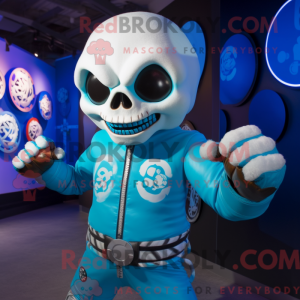 Cyan Skull mascot costume...