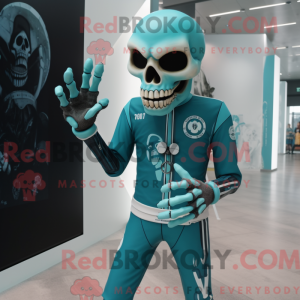 Cyan Skull mascot costume...