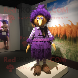 Purple Scarecrow mascot costume character dressed with a Mini Skirt and Shoe clips