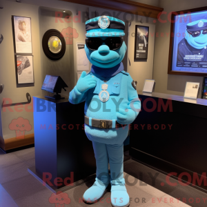Cyan Police Officer mascot...