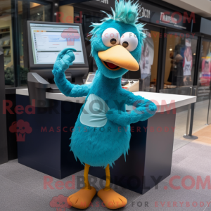 Teal Ostrich mascot costume...