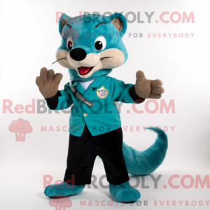 Teal Weasel mascot costume...