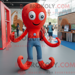 Red Octopus maskot kostym...