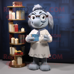 Gray Scented Candle mascot costume character dressed with a Culottes and Reading glasses
