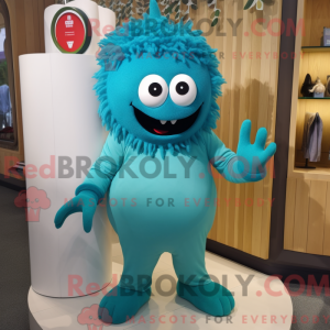 Teal Pepper mascot costume...