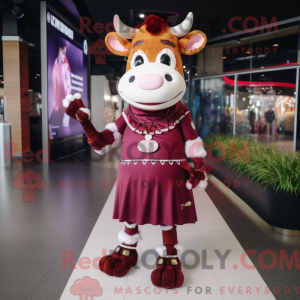 Maroon Cow mascottekostuum...