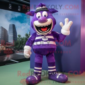 Purple Stilt Walker mascot...