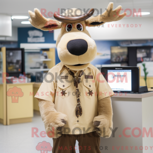 Beige Moose maskot kostume...