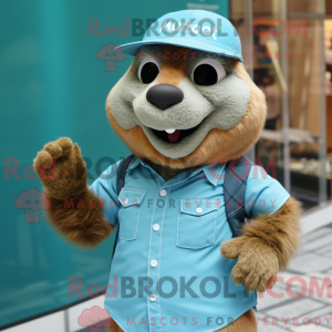 Teal Marmot mascot costume...