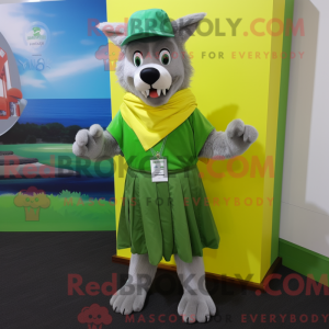 Lime Green Say Wolf mascot...
