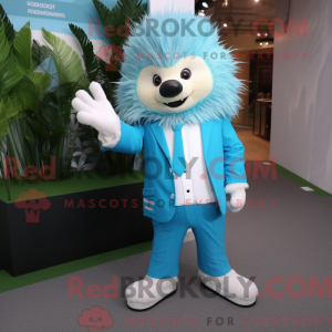 Cyan Piggsvin maskot kostym...