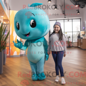 Teal Narwhal mascot costume...