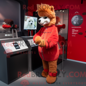 Rød Alpaca maskot kostume...
