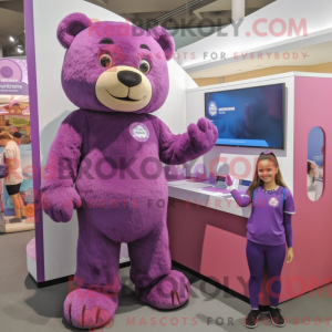 Purple Bear maskot kostume...