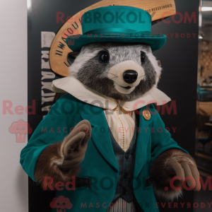 Teal Badger mascot costume...