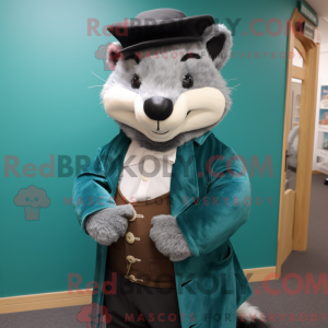 Teal Badger mascot costume...