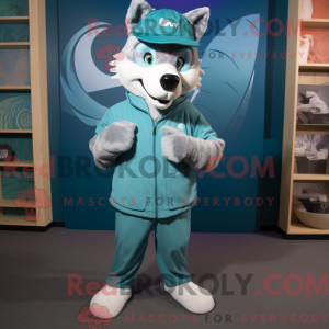 Teal Wolf mascot costume...