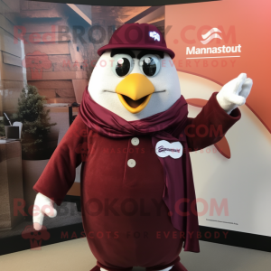 Maroon Shakshuka mascot costume character dressed with a Coat and Pocket squares