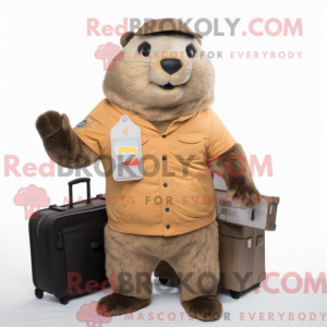 Beige Marmot maskot kostume...