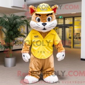 Gul Bobcat maskot kostume...