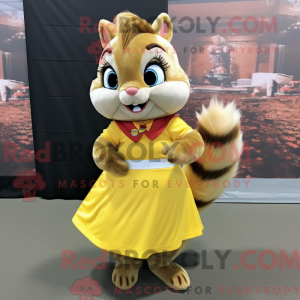Gul Chipmunk maskot kostume...