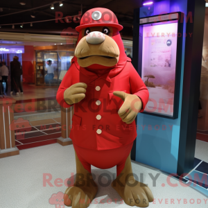 Red Walrus mascot costume...