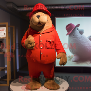 Red Walrus mascot costume...