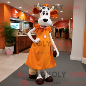 Orange Holstein Cow mascot...