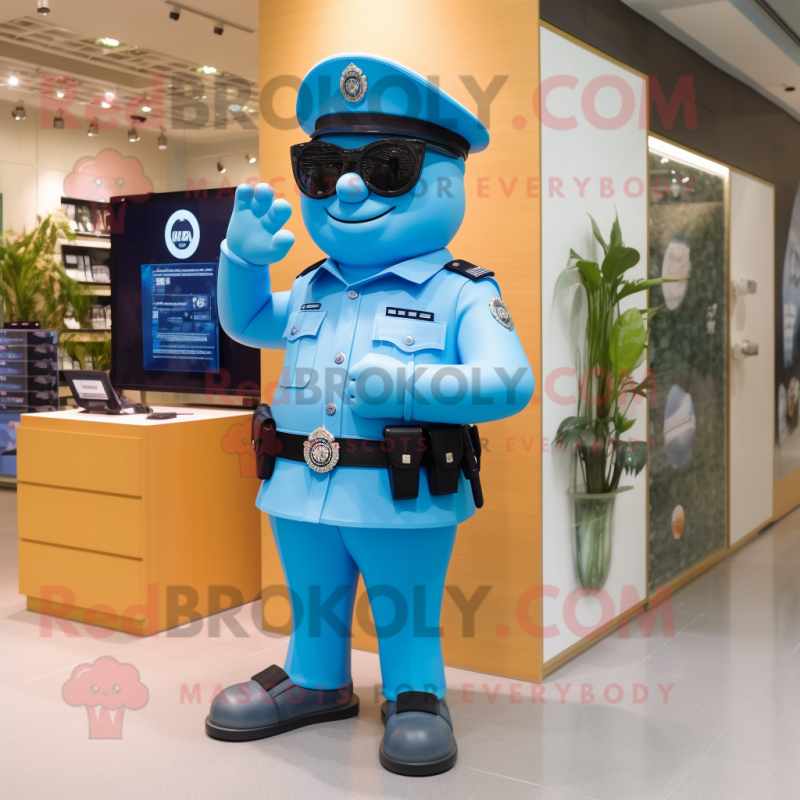 Sky Blue Police Officer mascot costume character dressed with a Tank Top and Bracelet watches