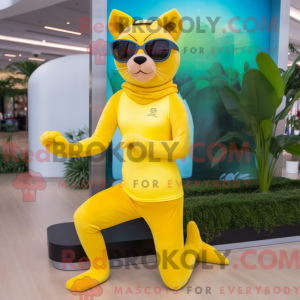 Gul Puma maskot kostume...