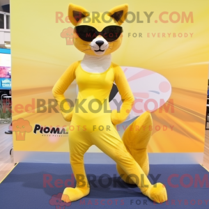 Gul Puma maskot kostume...