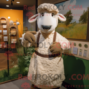 Tan Sheep maskot kostume...