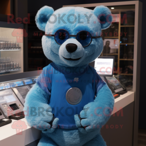 Sky Blue Bear maskot drakt...