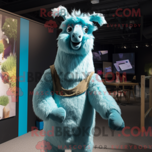 Cyan Lama maskot kostume...