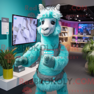 Cyan Llama mascot costume...