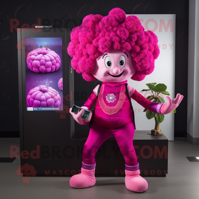 Magenta Cauliflower mascot costume character dressed with a Leggings and Wallets