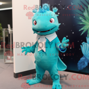 Cyan Axolotl Maskottchen...