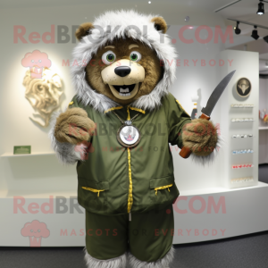 nan Knife Thrower mascot costume character dressed with a Parka and Brooches