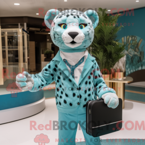 Teal Leopard mascot costume...