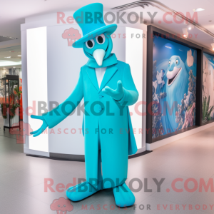 Cyan Stilt Walker mascot...