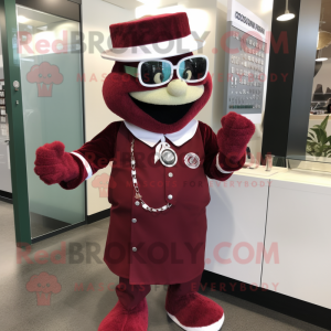 Maroon Bracelet mascot costume character dressed with a Shift Dress and Pocket squares