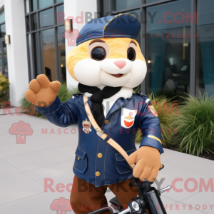 Navy Apricot mascot costume...