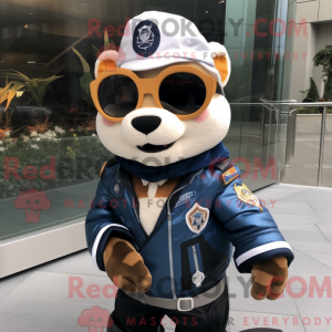 Navy Apricot mascot costume...