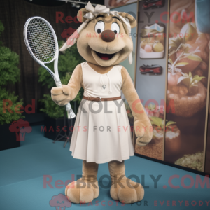 Beige Tennis Racket mascot...