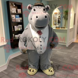 Grå flodhest maskot kostume...