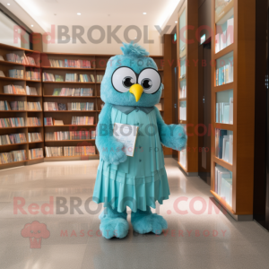 Cyan Owl maskot drakt figur...