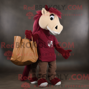 Maroon Horse maskot kostume...
