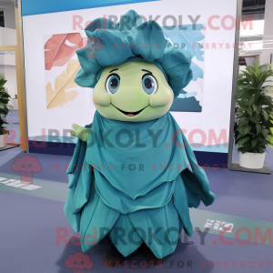 Teal Cabbage maskot kostume...