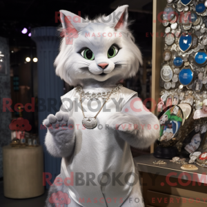 Sølv kat maskot kostume...
