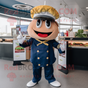 Navy Hamburger mascot costume character dressed with a V-Neck Tee and Headbands